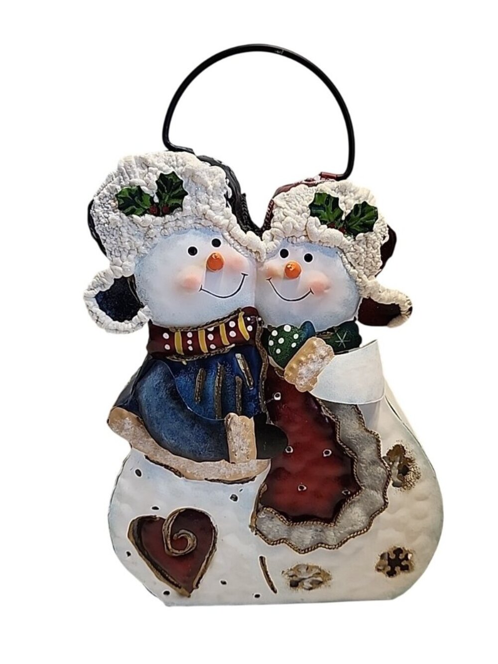 Home Interiors Christmas Metal Snow Couple Candle Holder Lantern Candle Holder